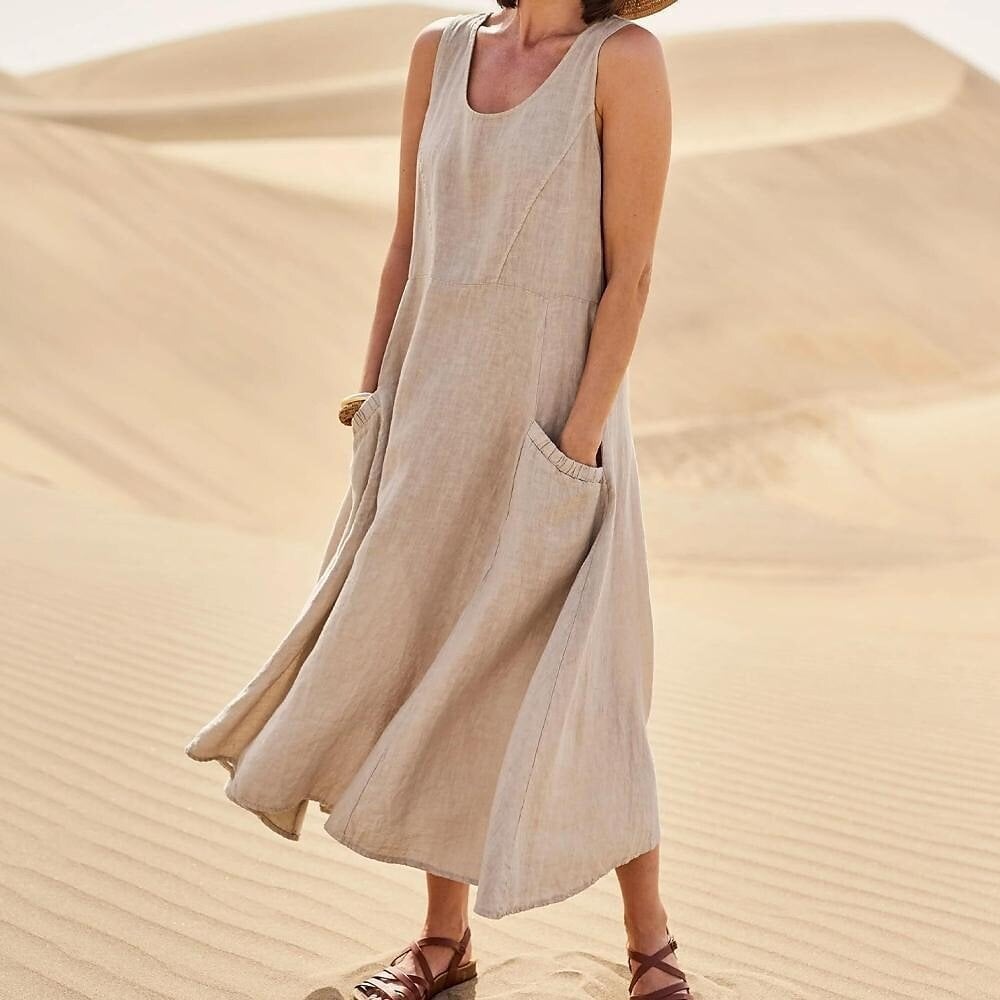 Isabel™️ - Sleeveless Cotton and Linen Dress for Women with Pocket