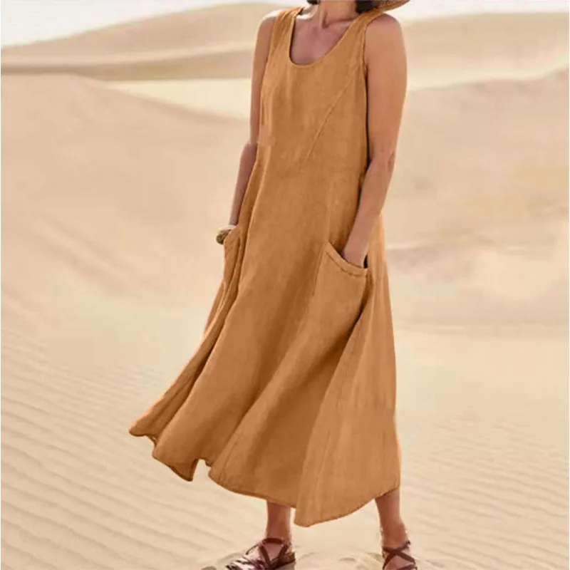Isabel™️ - Sleeveless Cotton and Linen Dress for Women with Pocket